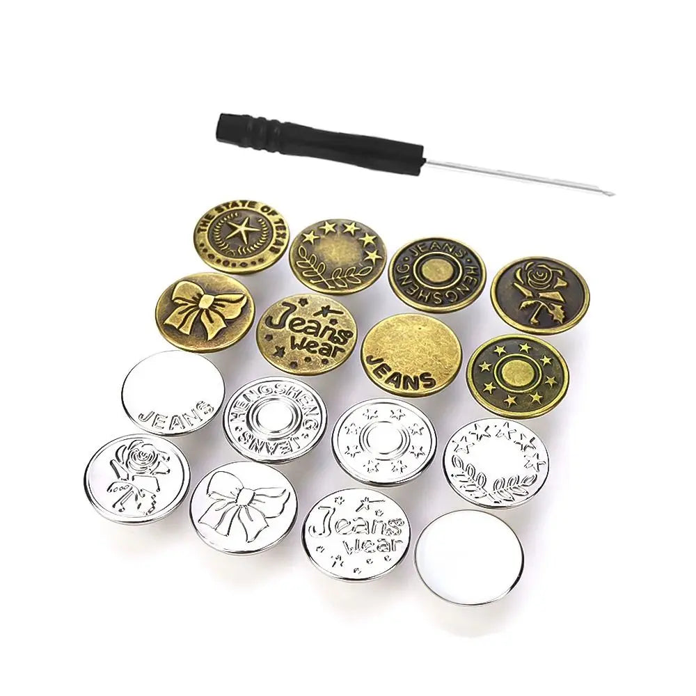 10Pcs 17mm Metal Jeans Buttons No-Sew Shank Buttons + Screwdriver