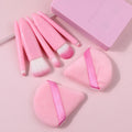 Pink Makeup Brush Set with Mirror – 7-Piece Travel Beauty Kit