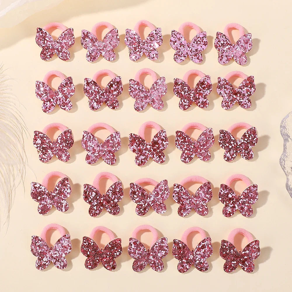 20pcs Glitter Butterfly Bow Elastic Hair Bands for Girls