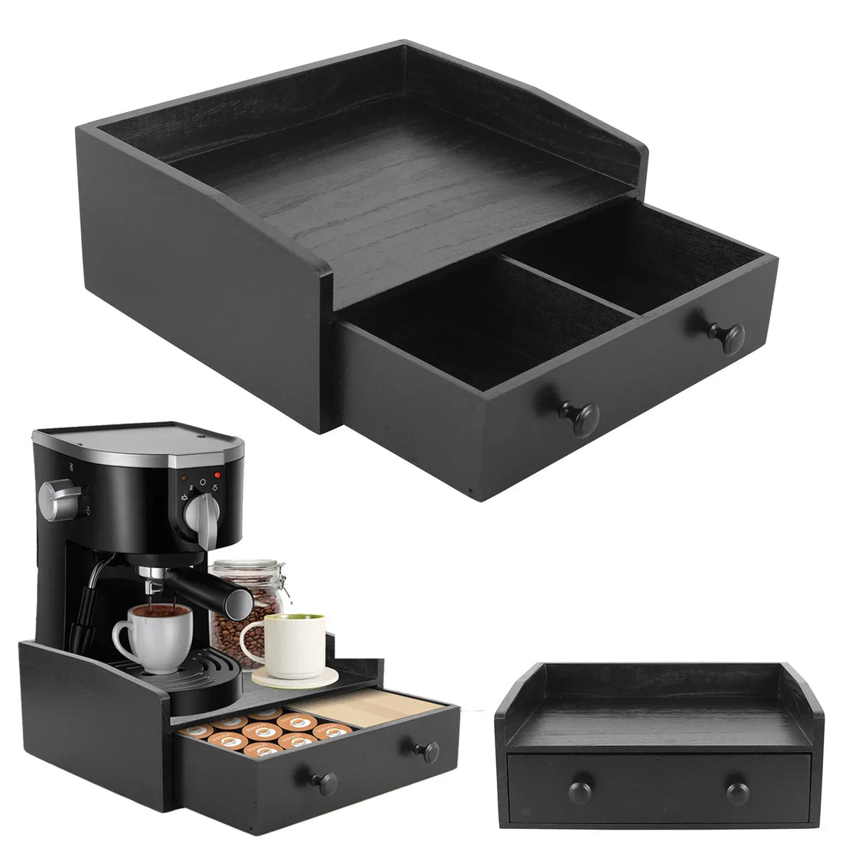 Wood Coffee Station Organizer with Drawer – Countertop Stand