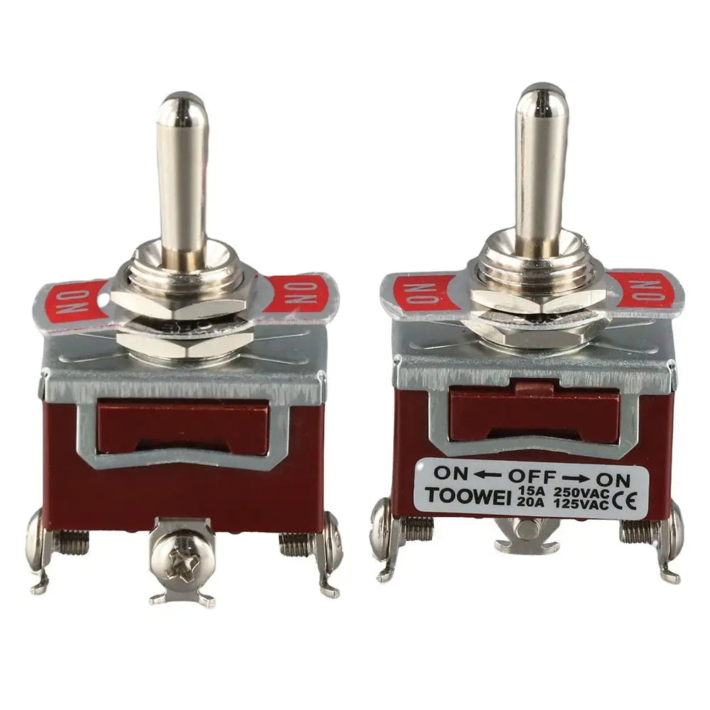 2Pcs Heavy Duty Metal Toggle Switch 15A 250V 3-Pin ON/OFF/ON