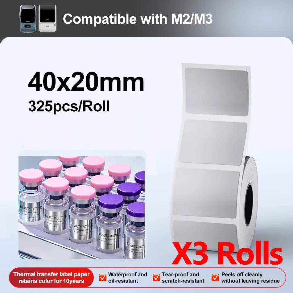 Niimbot M2/M3 Silver Thermal Transfer Labels – 3 or 5 Roll Pack