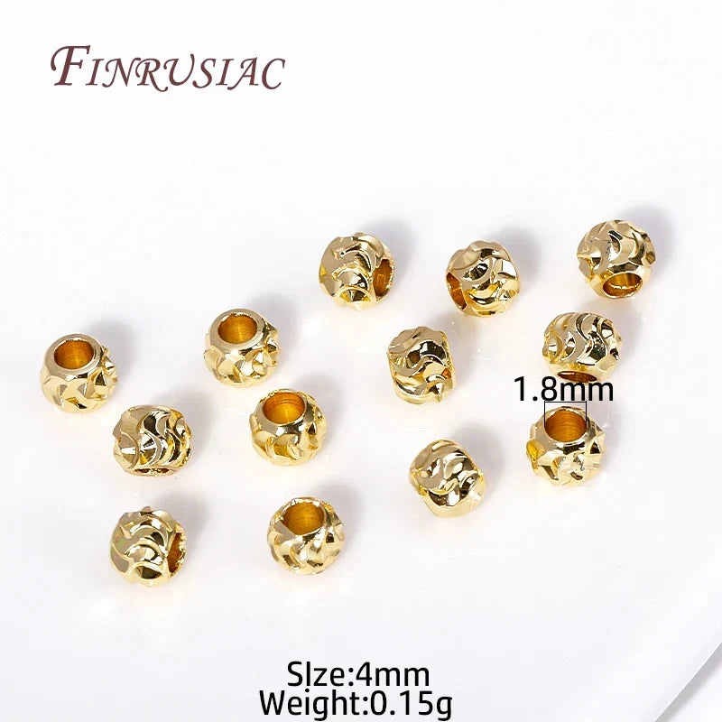 4mm 18K Gold Plated Corrugated Brass Spacer Beads for DIY Jewelry