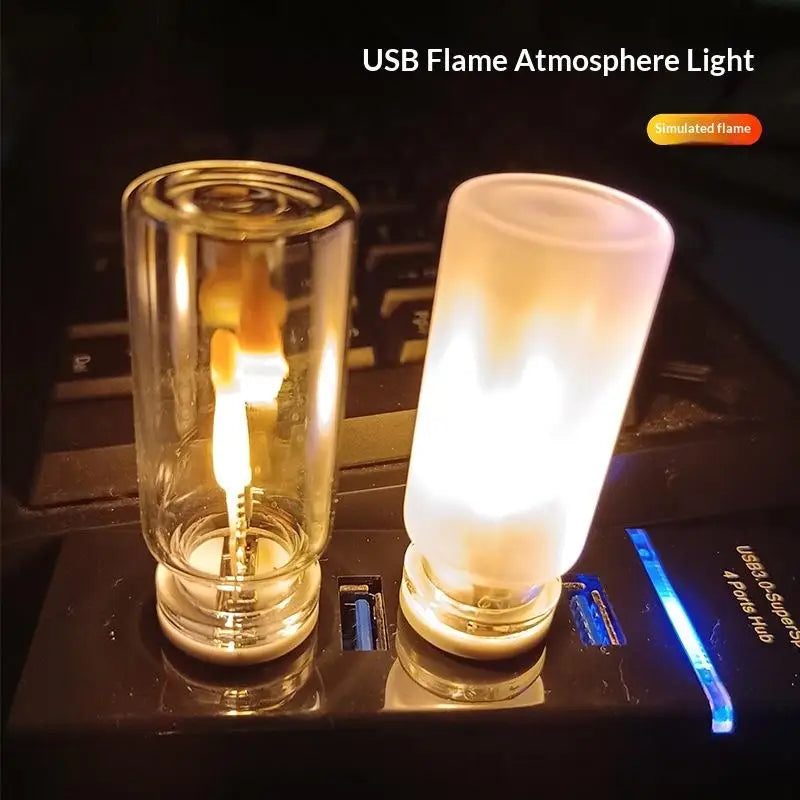 USB Flickering LED Glass Candle Night Light | Flame Effect