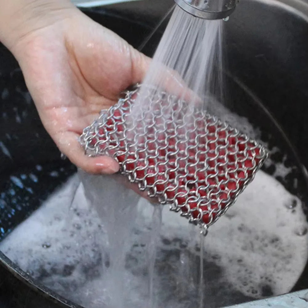 Stainless Steel Chainmail Scrubber for Cast Iron Cookware