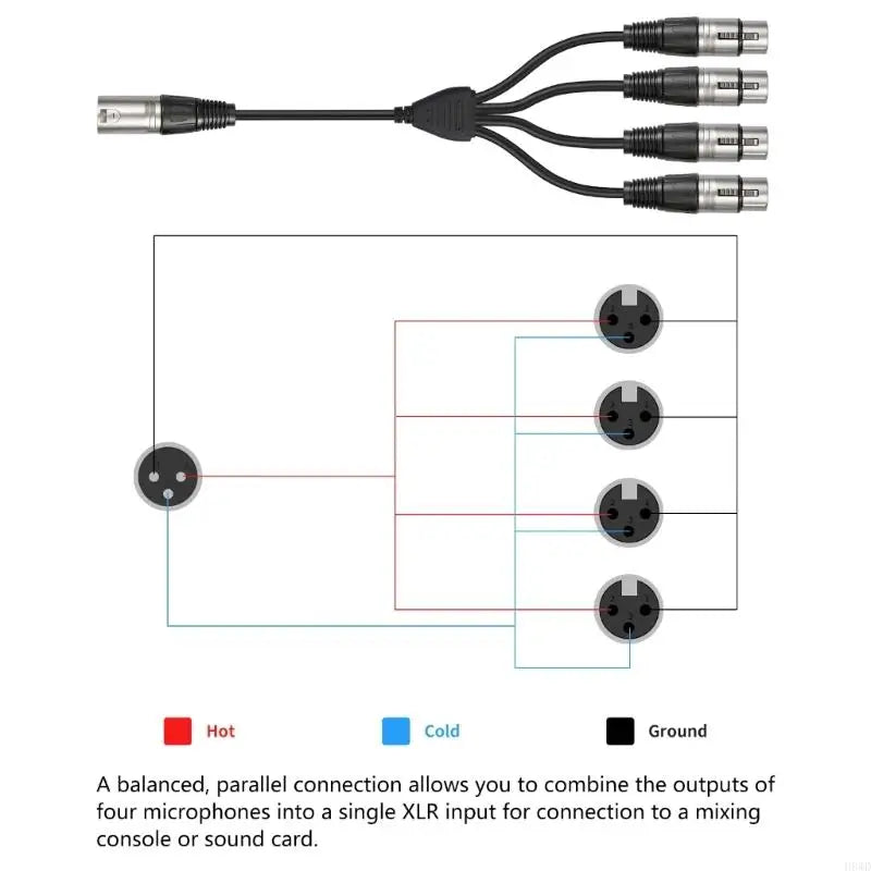 XLR 1 Male to 4 Female Y Splitter Cable | 0.6M Balanced