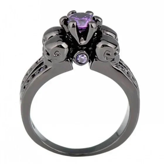 Men's Skull Purple Zircon Ring Black Gold Punk Jewelry Sz 6–10