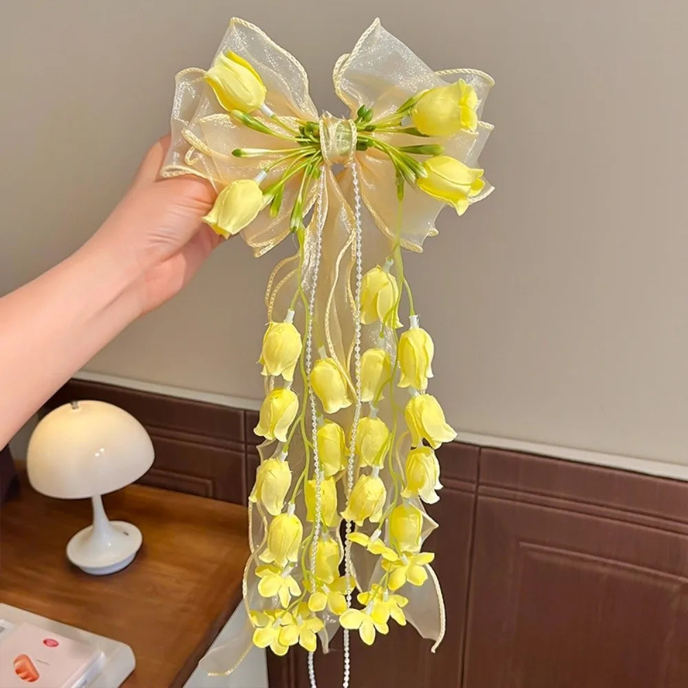 Large Bow Ribbon Hair Clip DIY Tassel Barrette for Girls