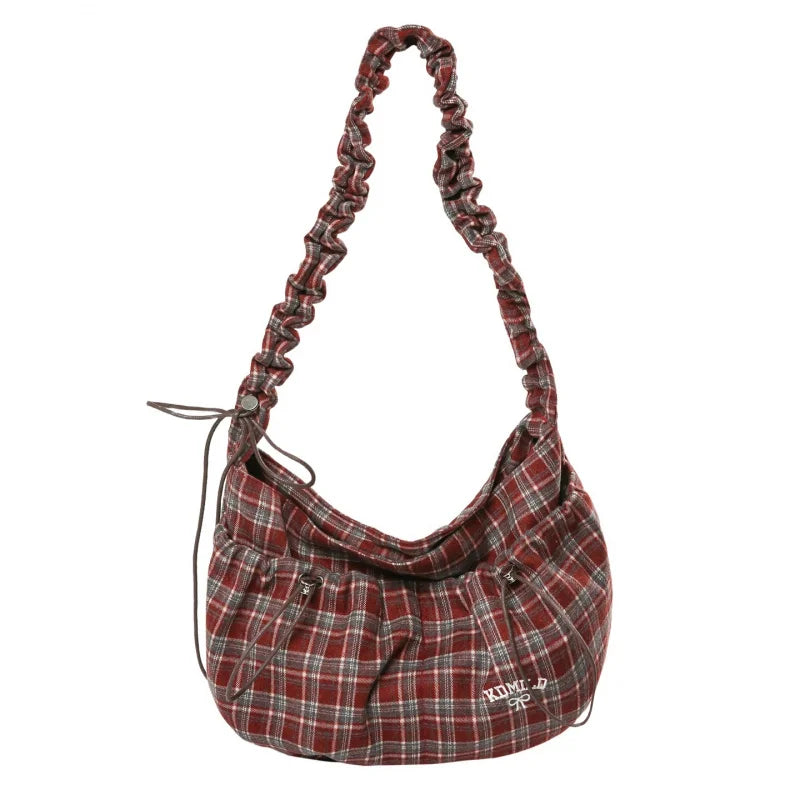 Vintage Plaid Crossbody Bag – Large Capacity Women's Shoulder Bag