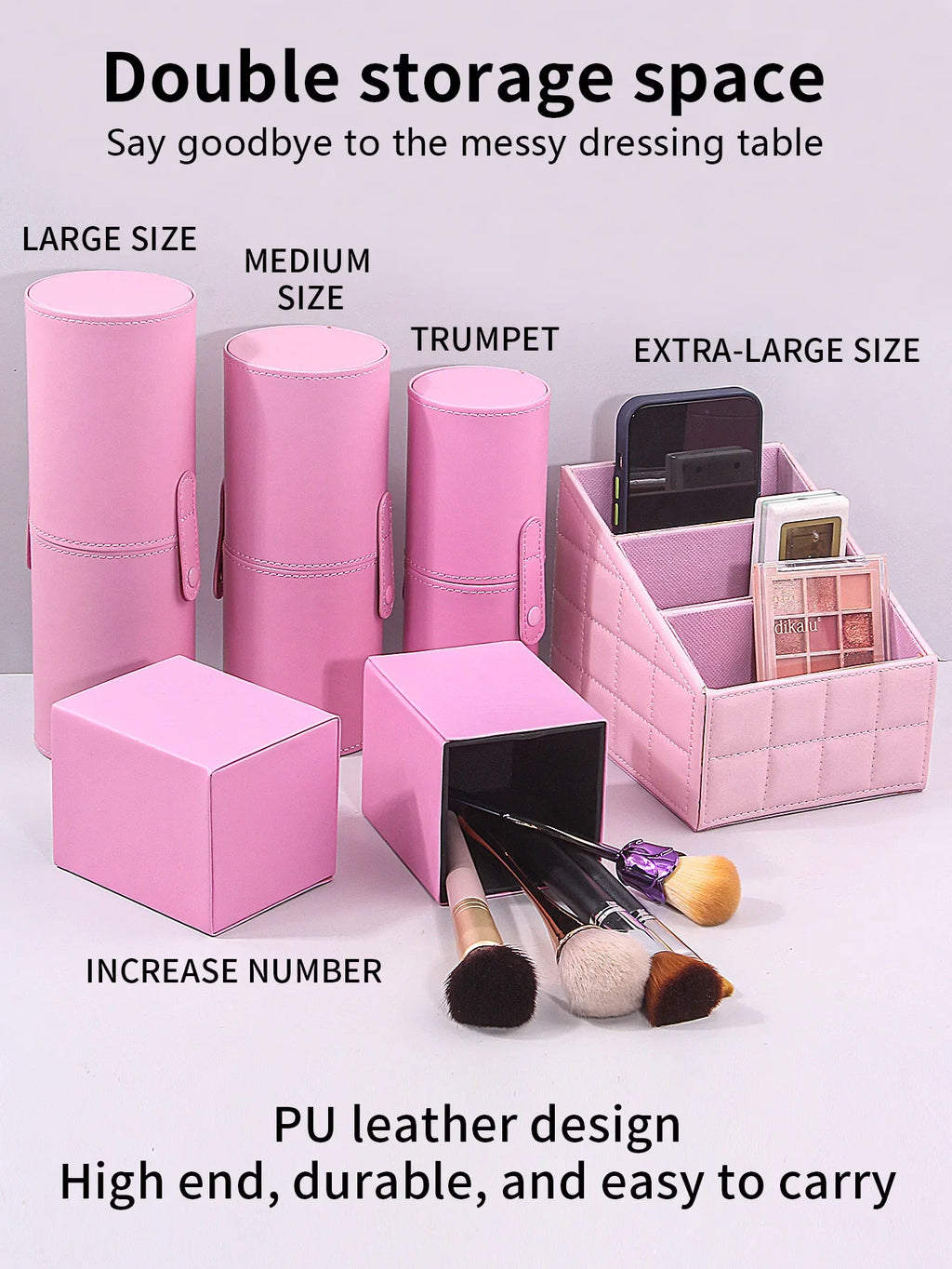 Large Capacity PU Leather Makeup Storage Box & Desk Organizer