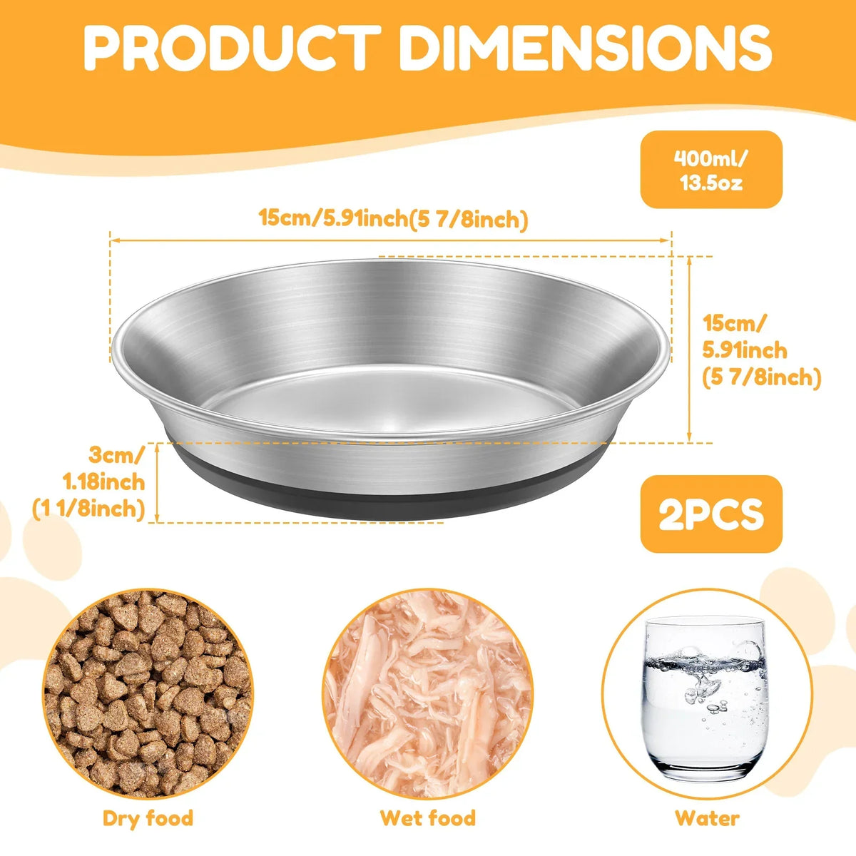 Stainless Steel Whisker-Friendly Cat Bowls – 2 or 4 Pack
