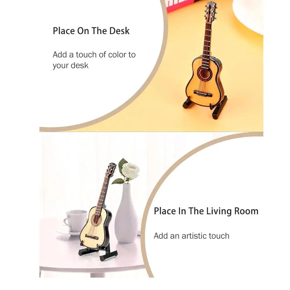 Handmade Wooden Miniature Guitar – Decorative Dollhouse Model