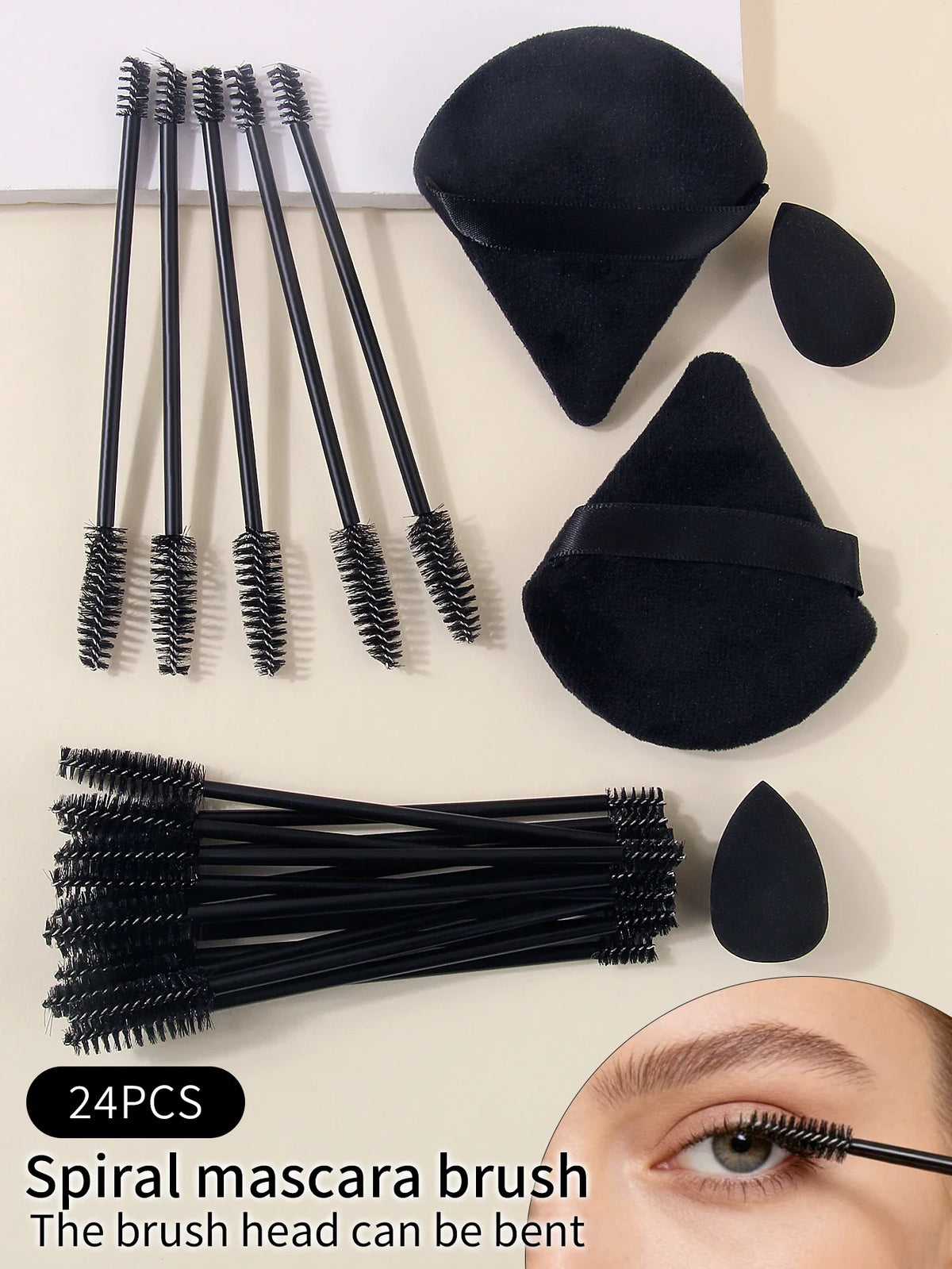 20 Mascara Wands & Eyebrow Brushes + 4 Makeup Sponges