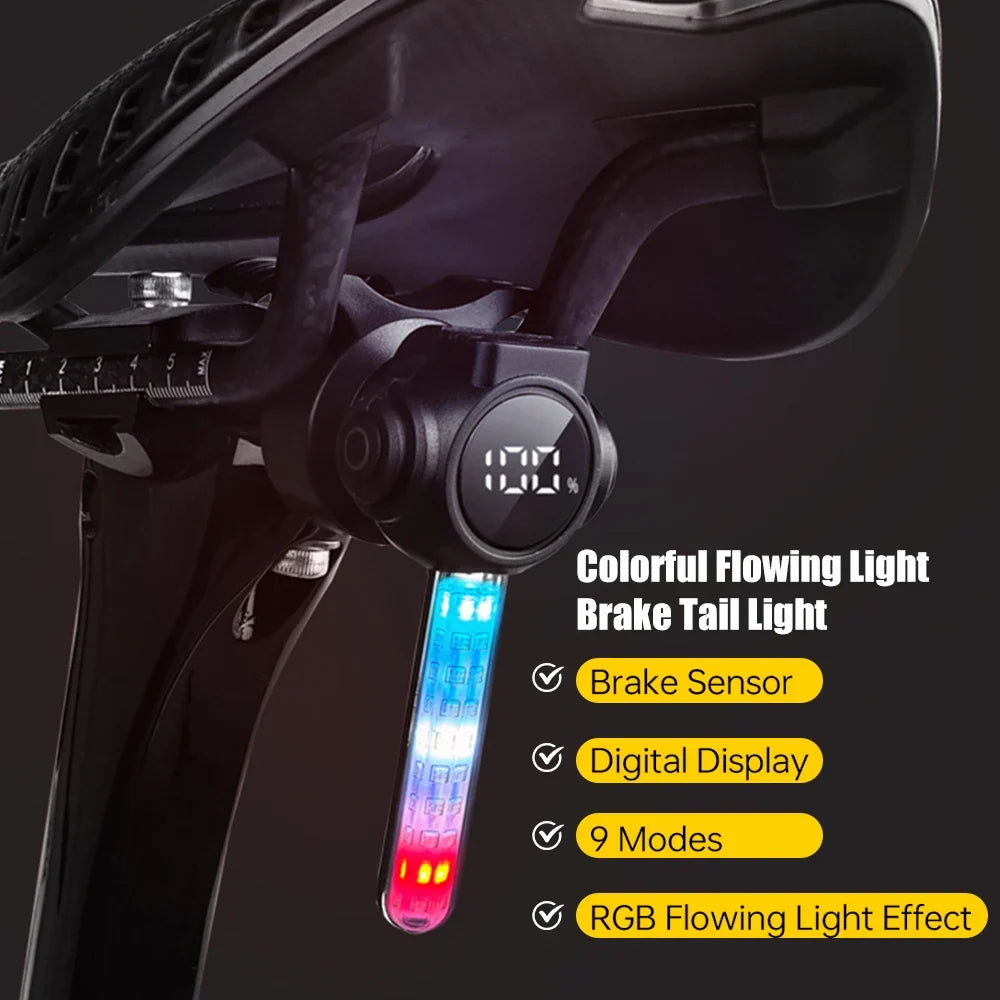 X-TIGER Smart Bike Tail Light 9 Modes RGB Auto Sensor IPX5