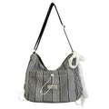 Women's Striped Nylon Tote Bag – Large Capacity Shoulder Bag