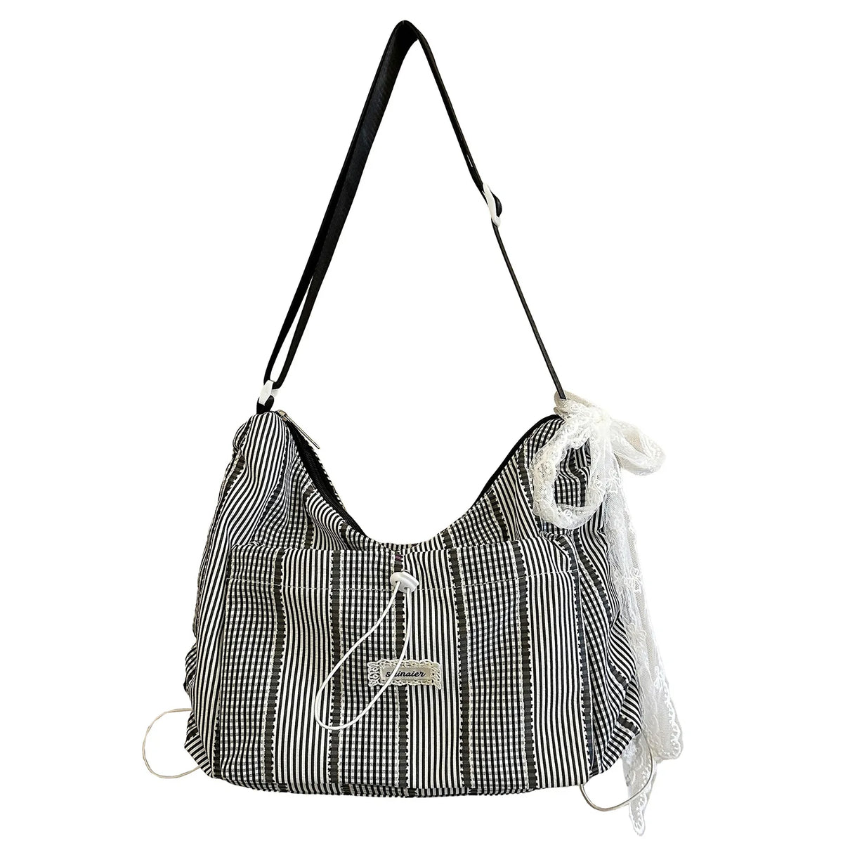 Women's Striped Nylon Tote Bag – Large Capacity Shoulder Bag
