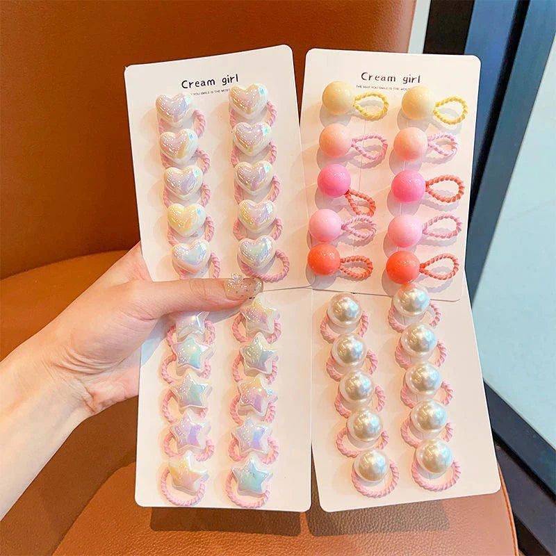 10-Piece Kids Elastic Hair Ties – Star, Heart & Round Styles