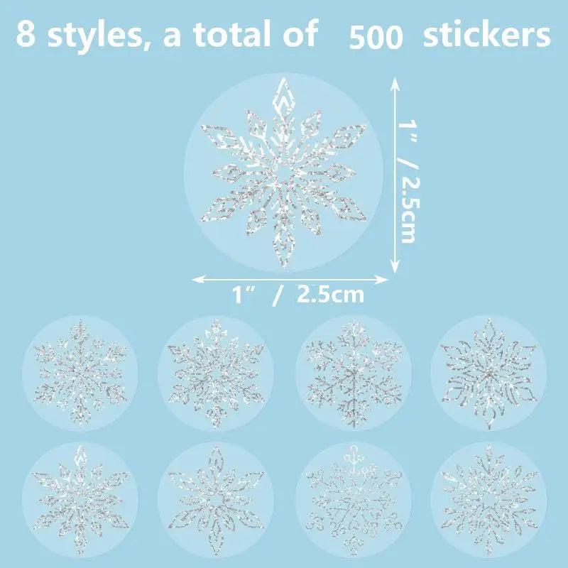 Ice Crystal Christmas Stickers 500 Sheets – Xmas Gift Tags Roll