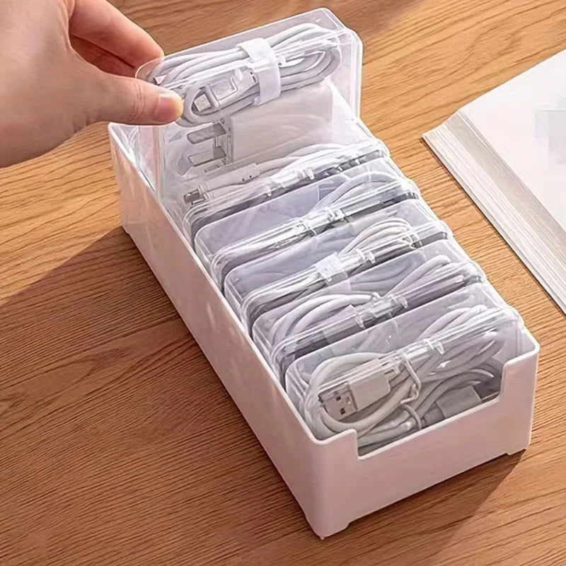 Transparent Plastic Cable Storage Box | Divided Grid