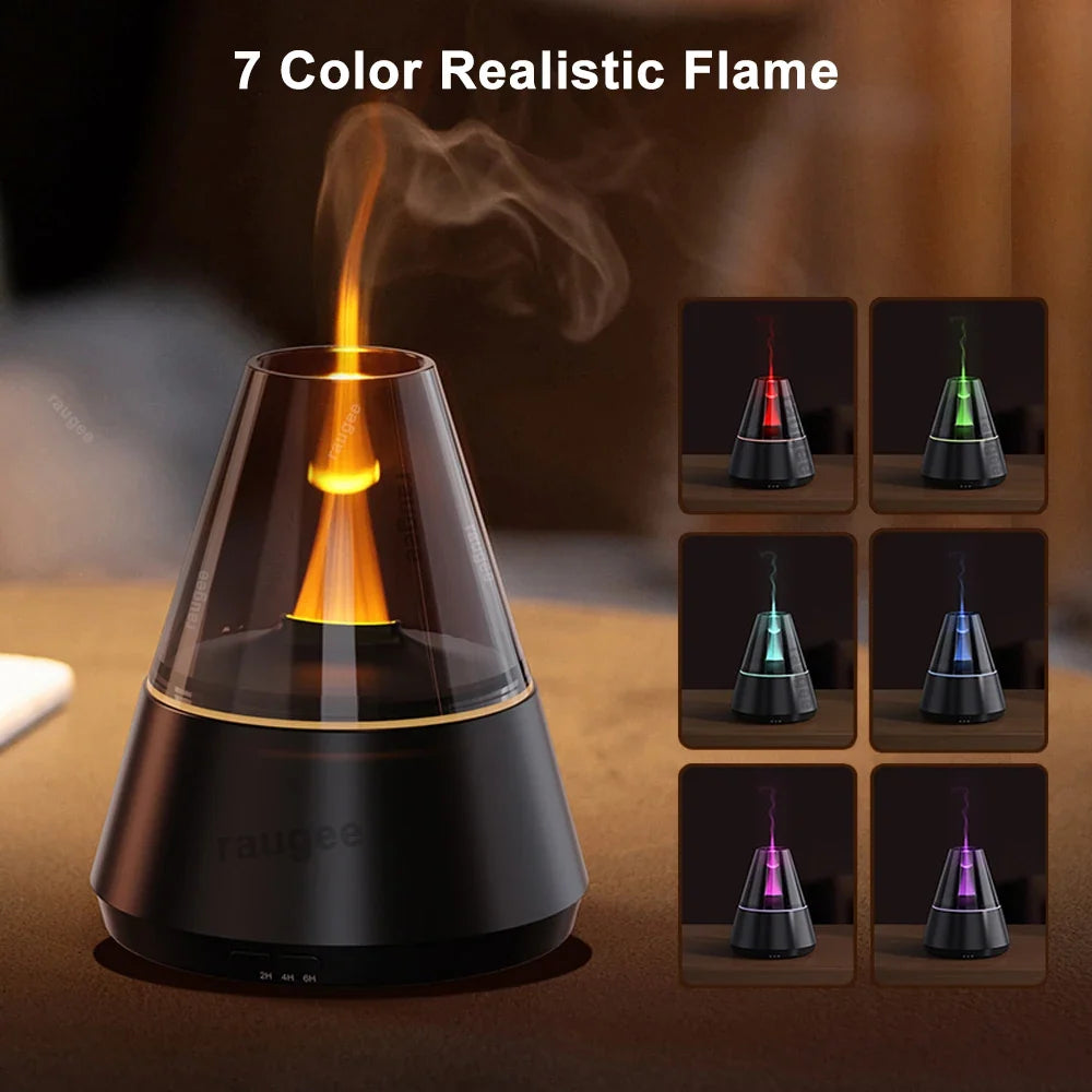 Raugee Flame Humidifier & Essential Oil Diffuser – LED Night Light