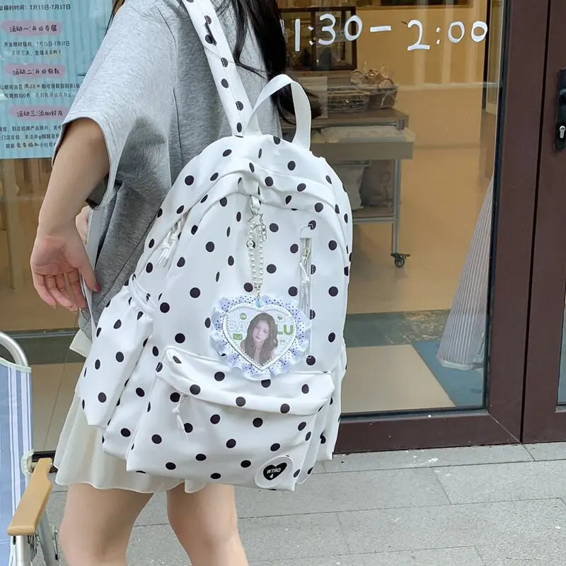 Korean Polka Dot Backpack for Girls – Lightweight School Bag