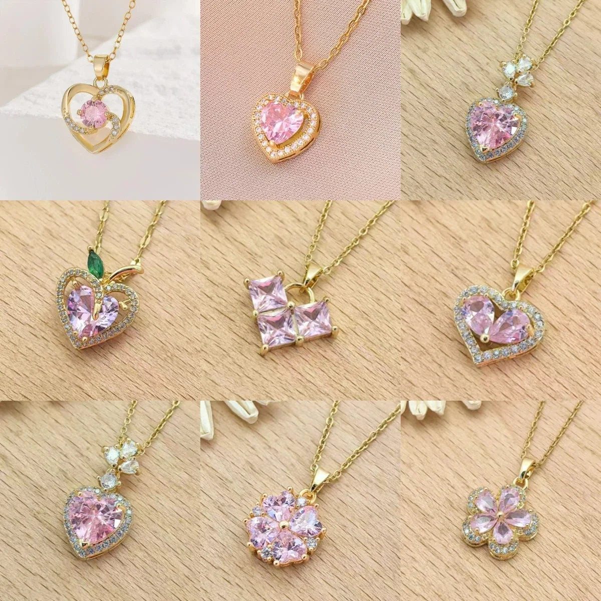 Women's Gold Heart Pendant Necklace – Adjustable Clavicle Chain