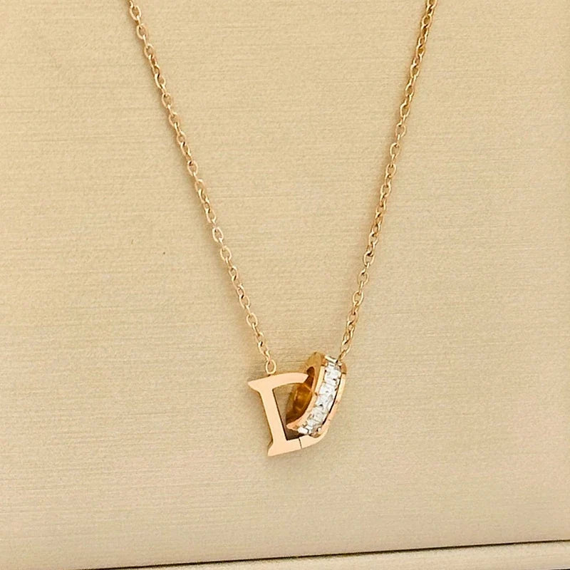 D Letter Pendant Necklace Women – Gold & Rose Gold Chain