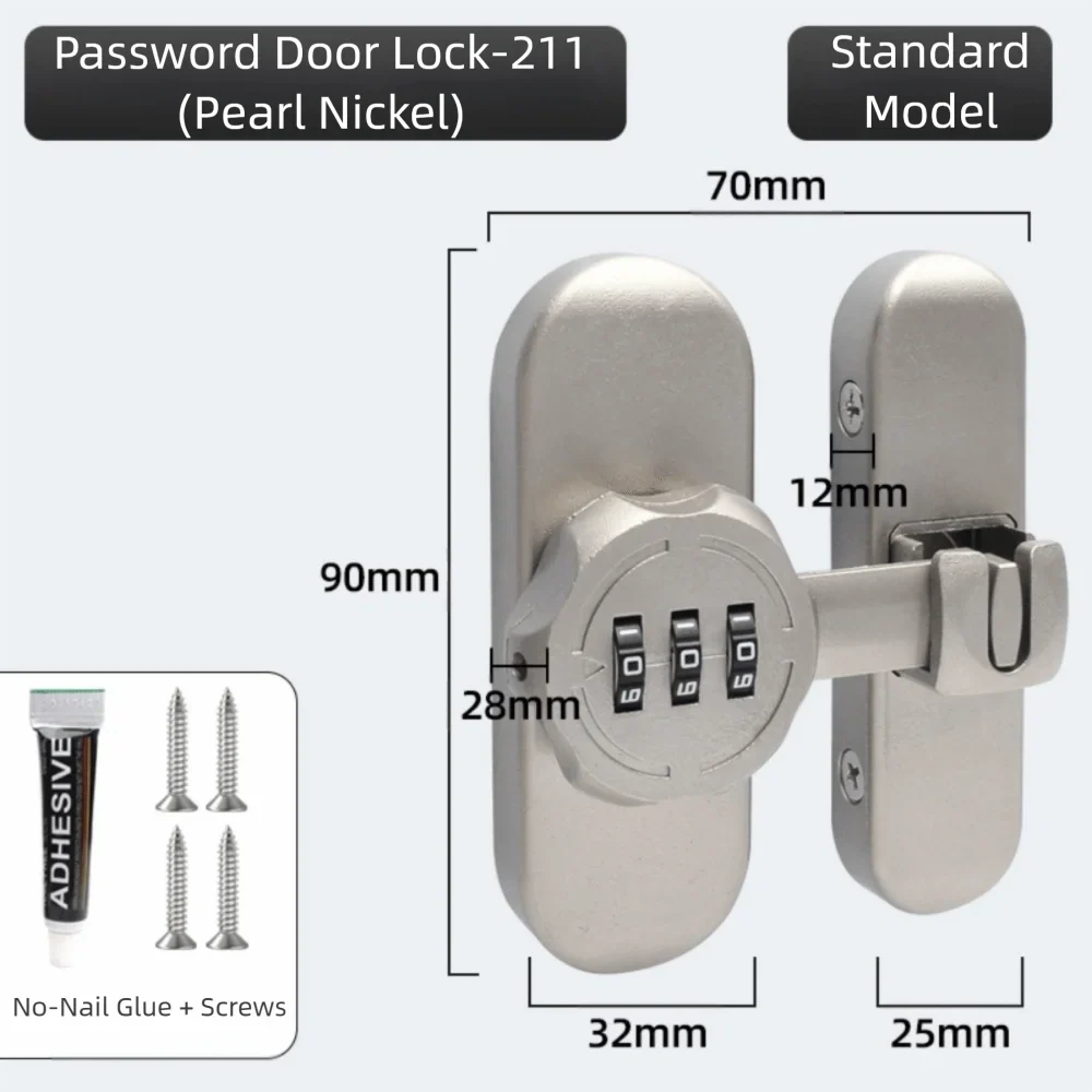 Zinc Alloy Mechanical Password Lock – 90/180° Sliding Door Bolt