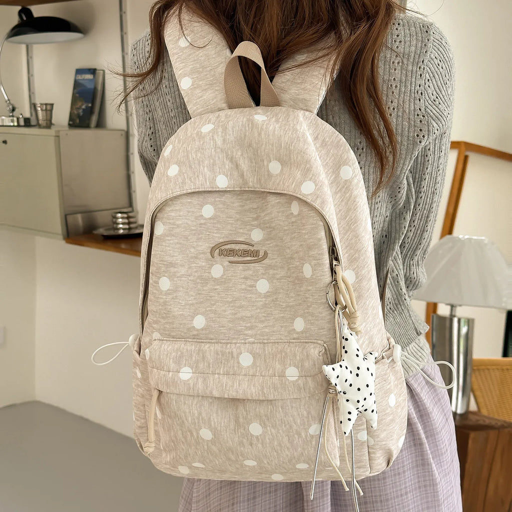 Korean Star Polka Dot Backpack – Large Capacity Women's School Bag