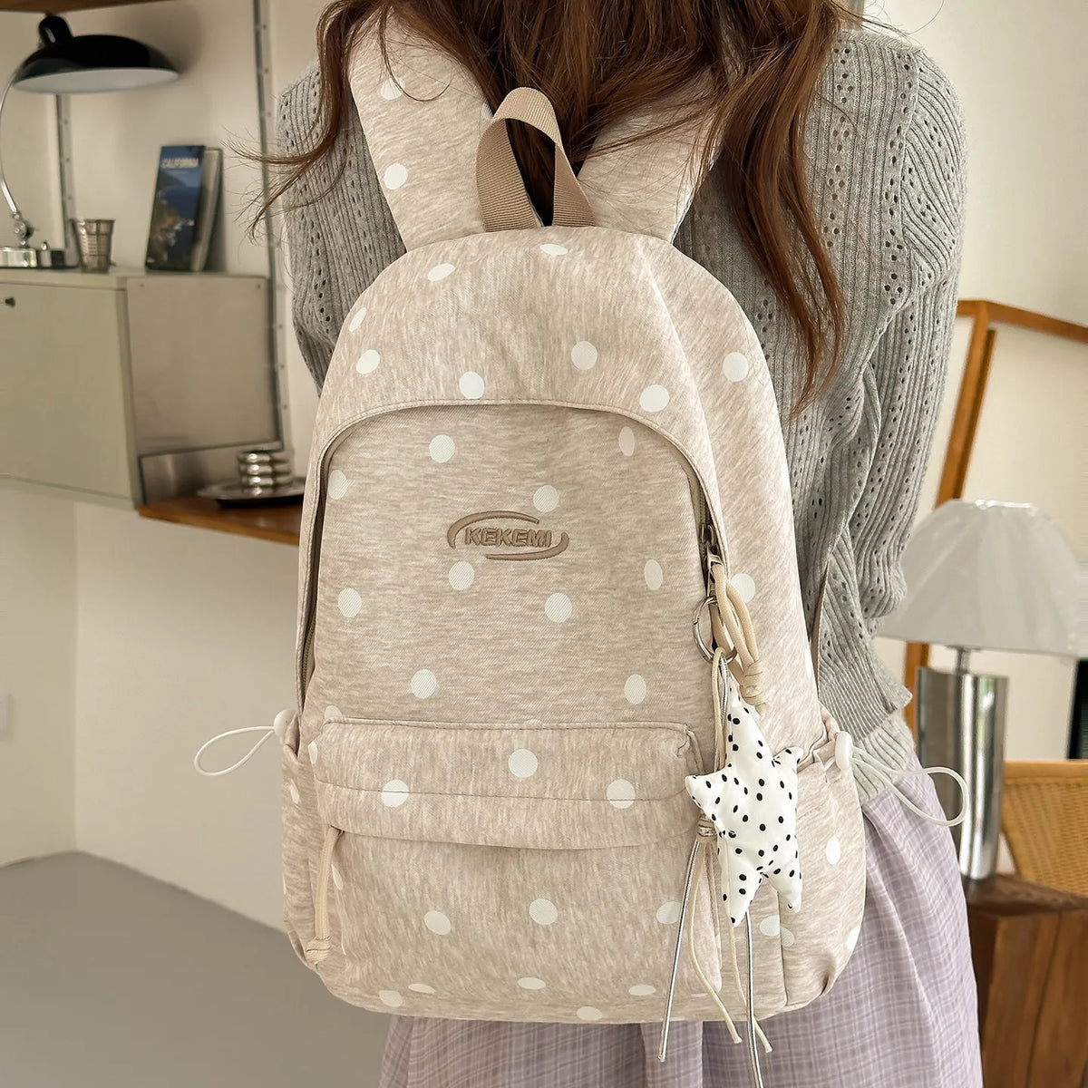 Korean Star Polka Dot Backpack – Large Capacity Women's School Bag