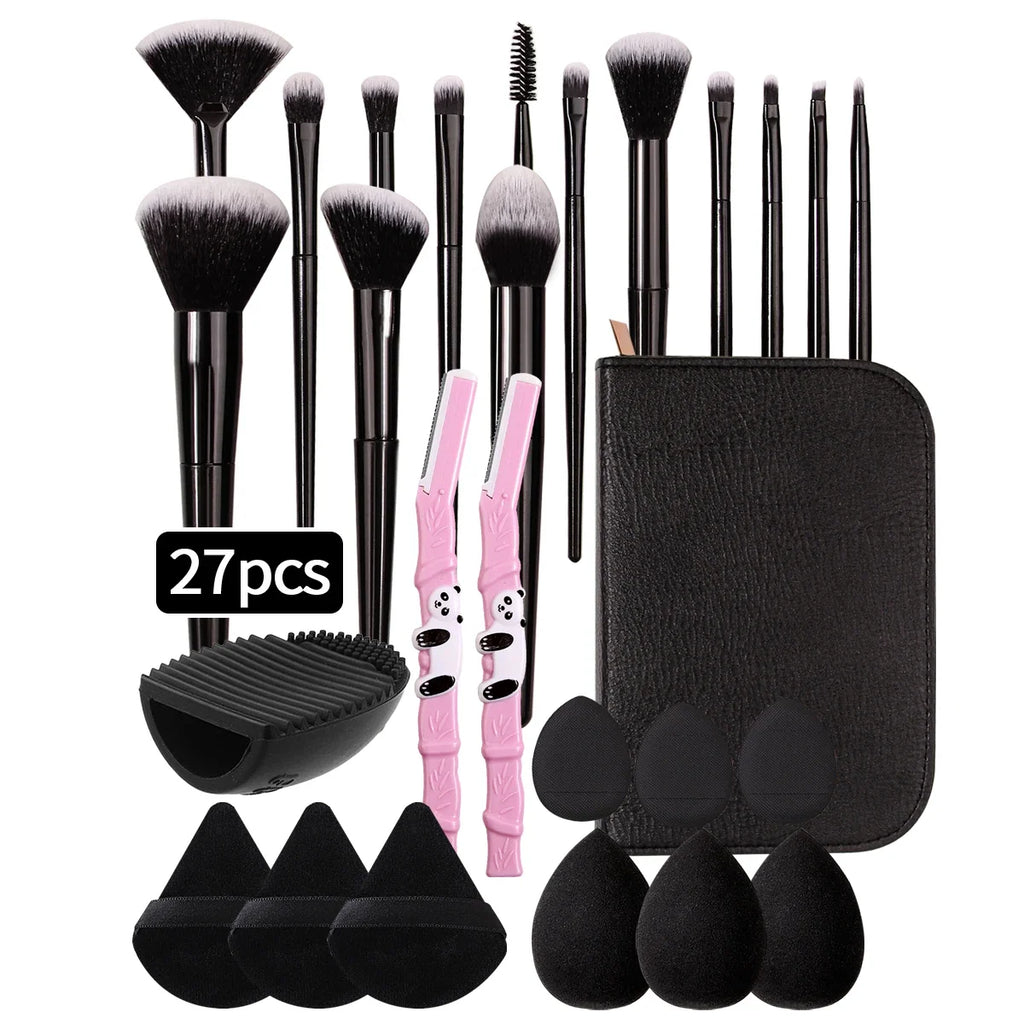 27-Piece Professional Makeup Brush Set with Bag & Tools