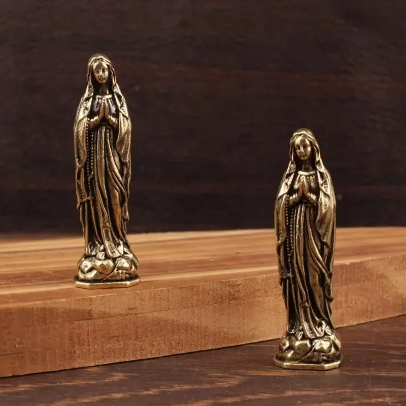 Brass Virgin Mary Figurine Pendant – Vintage Copper Keepsake