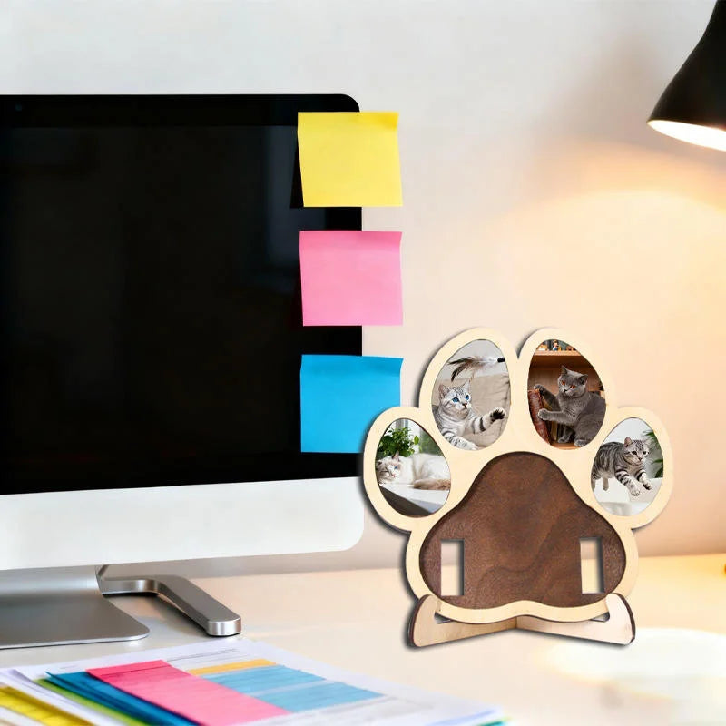 Wooden Paw Pet Memorial Photo Frame – Multi-Picture Display