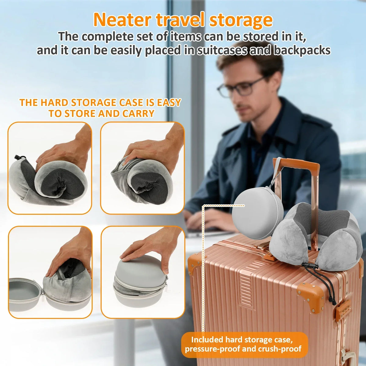 U-Shape Memory Foam Travel Neck Pillow Set with Eye Mask & Earplugs