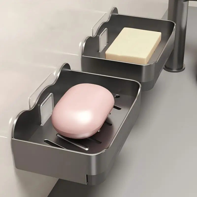 Wall-Mounted Soap Holder Box with Hook – No Drilling, ABS