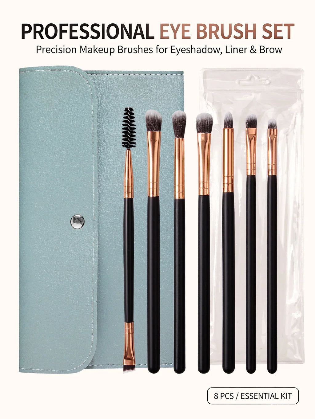 8-Piece Eye Makeup Brush Set with Pouch – Travel-Ready Kit