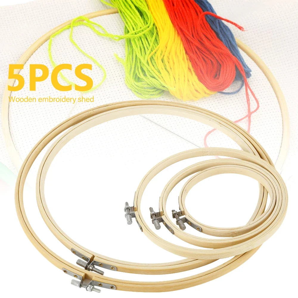 5pcs Wooden Embroidery Hoops Set 13–30cm | Cross Stitch DIY