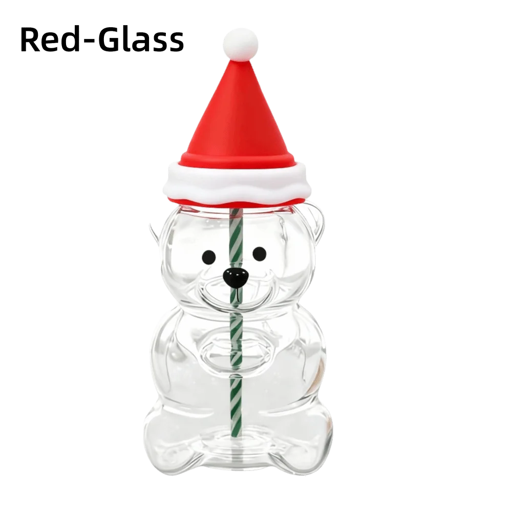 Teddy Bear Glass Cup with Lid & Straw – Large Capacity