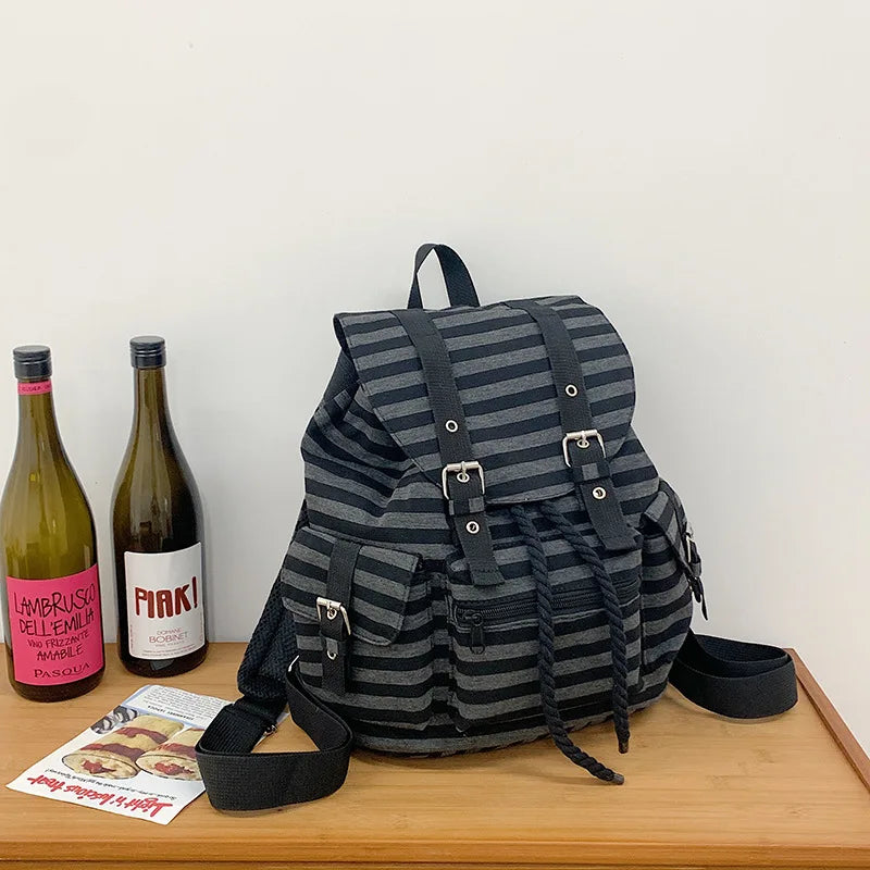 Korean Retro Plaid Canvas Backpack – Stylish & Large Capacity
