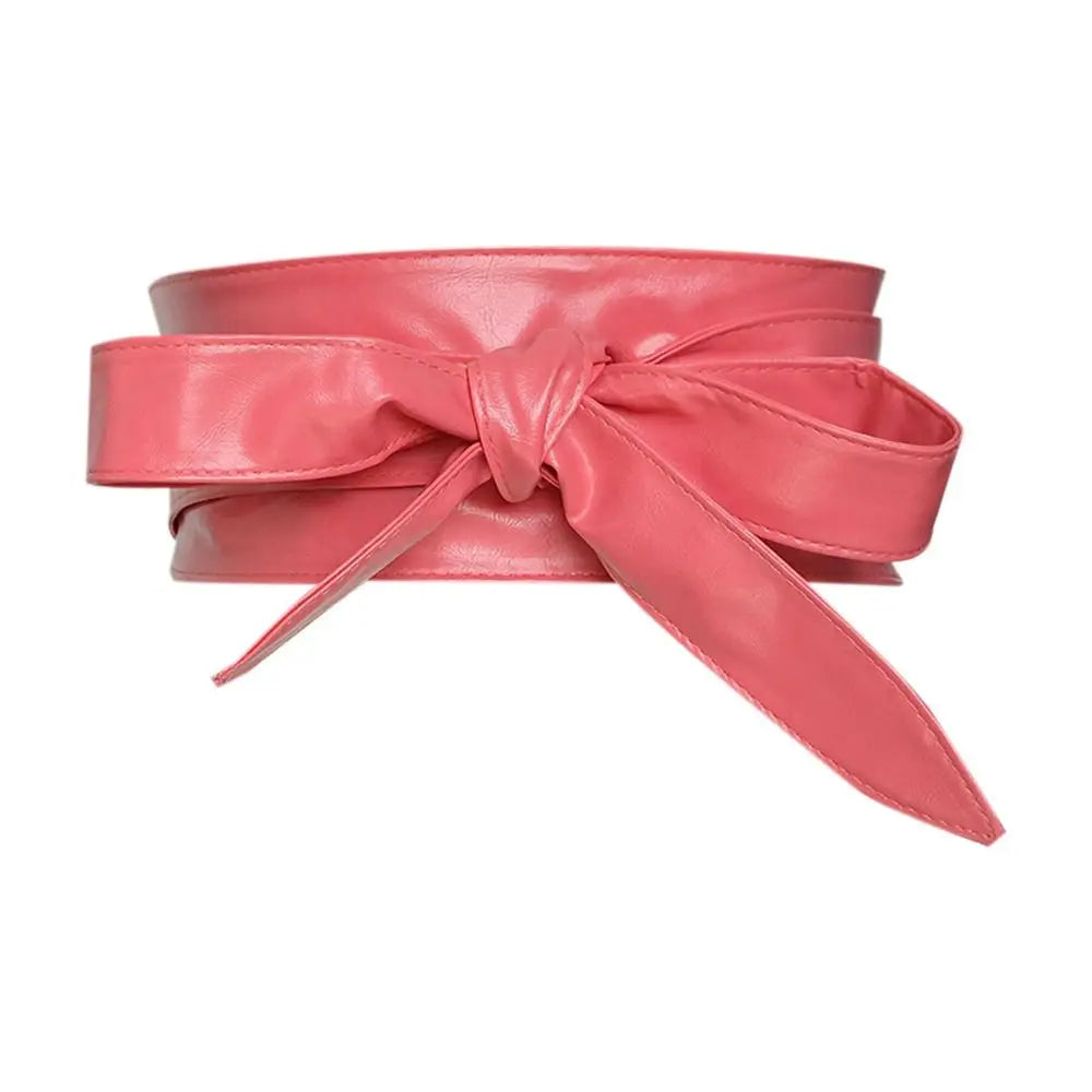 Women's Wide Bowknot Belt – PU Leather Lace-Up Waist Cincher