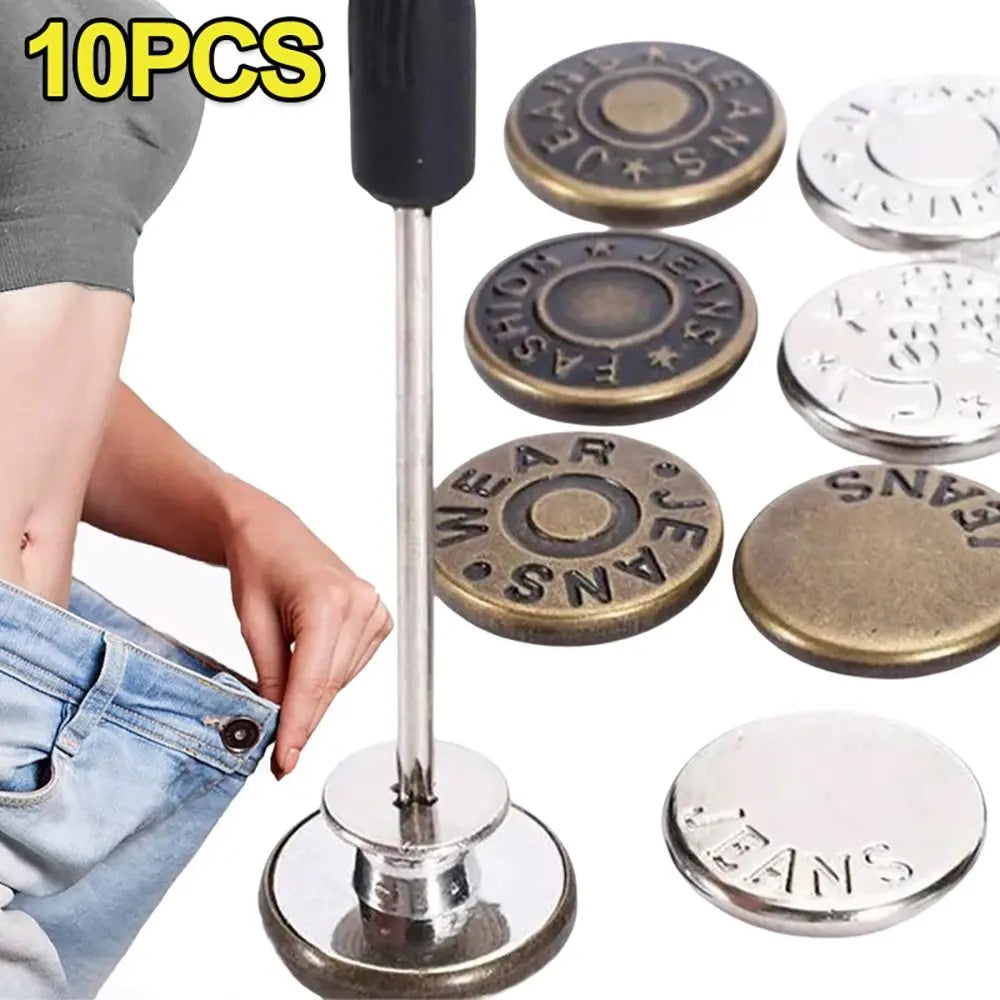 10-Pack No-Sew Jeans Buttons 17mm Metal Shank with Screwdriver