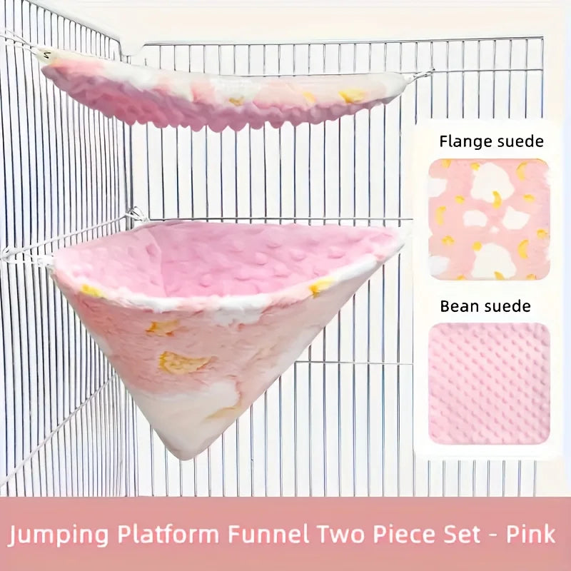 Small Pet Hammock & Funnel Bed Set – Fleece Cage Accessory