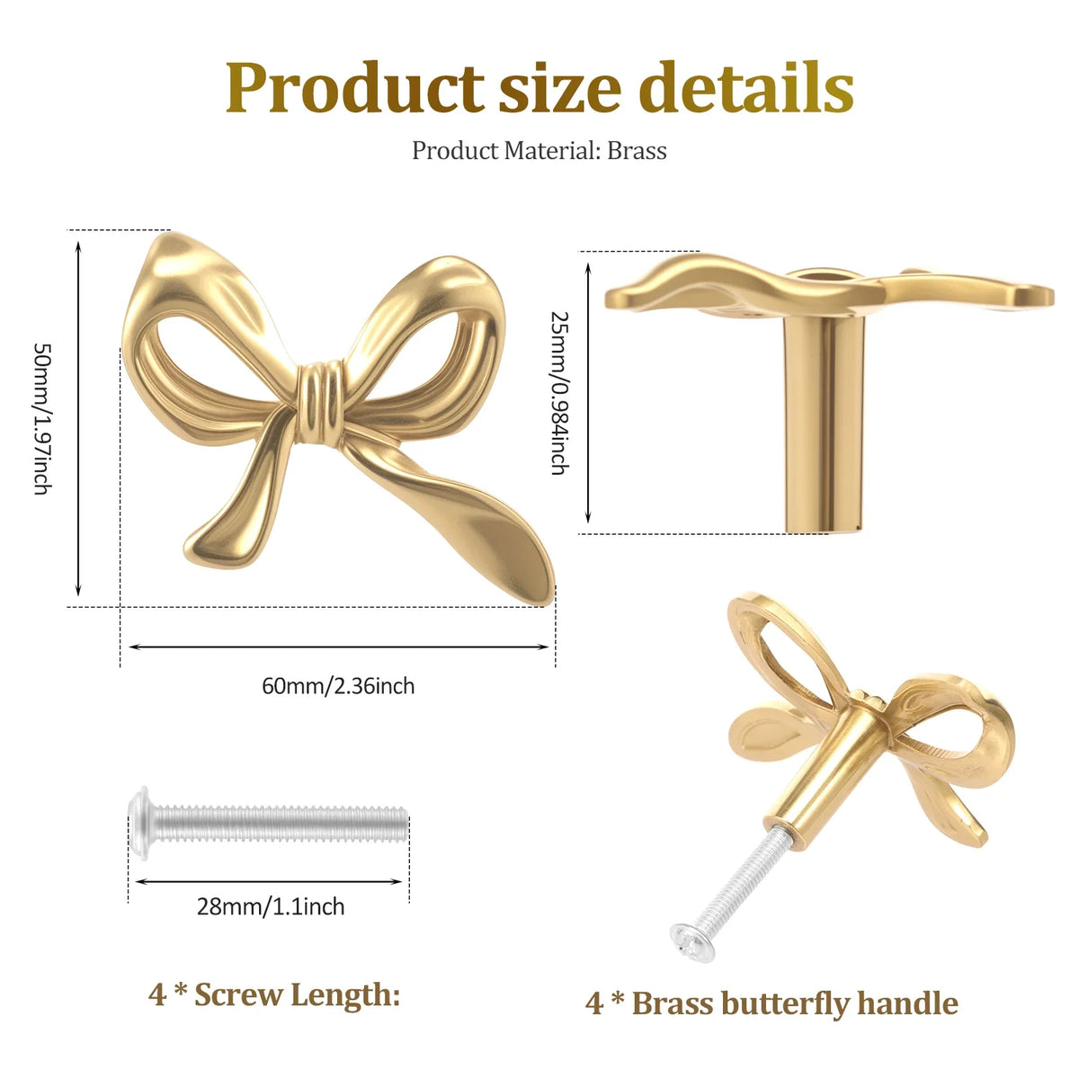 Bow Shape Gold Brass Drawer Knobs | Cabinet Pulls 2/4/6 Pack