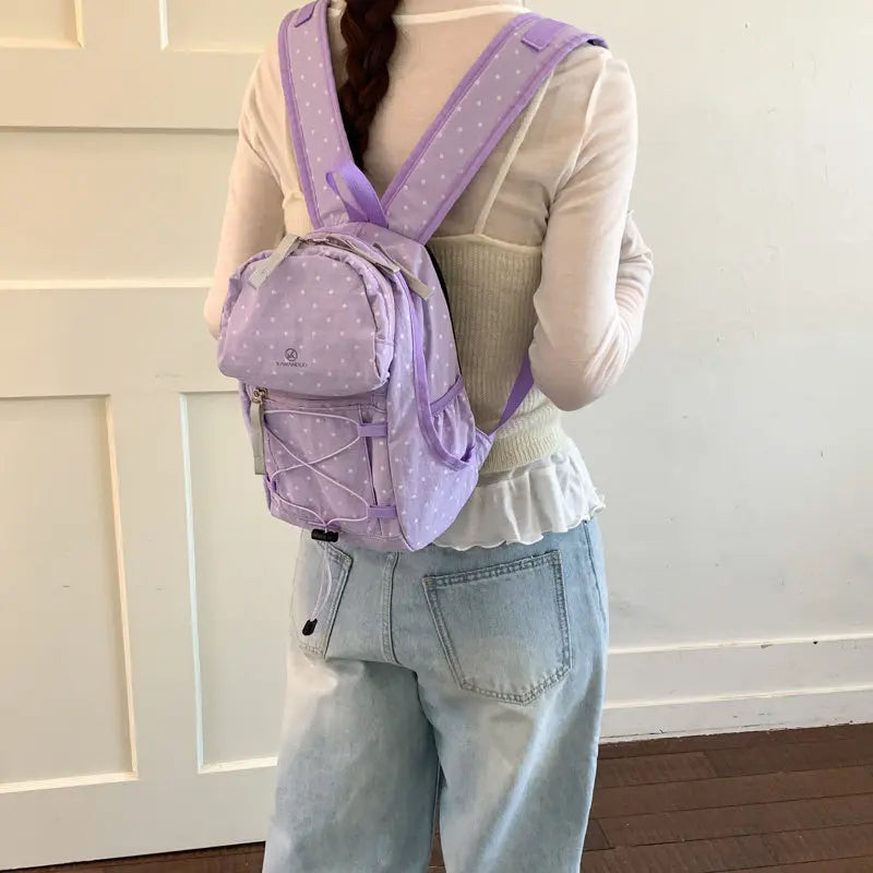Korean Polka Dot Nylon Backpack – Lightweight Women's Travel Bag