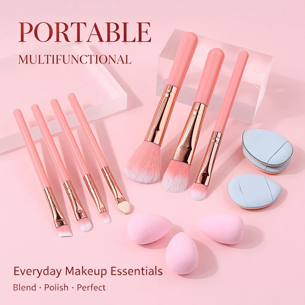 13-Piece Makeup Brush Set with Sponges & Powder Puffs