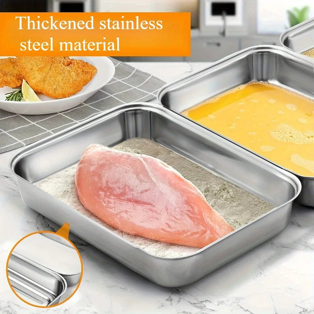 Stainless Steel Breading Pan Set – Food Prep & Marinating Trays