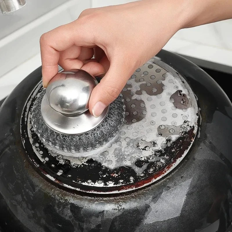 Stainless Steel Pot Brush with Handle – Heavy Duty Scrubber