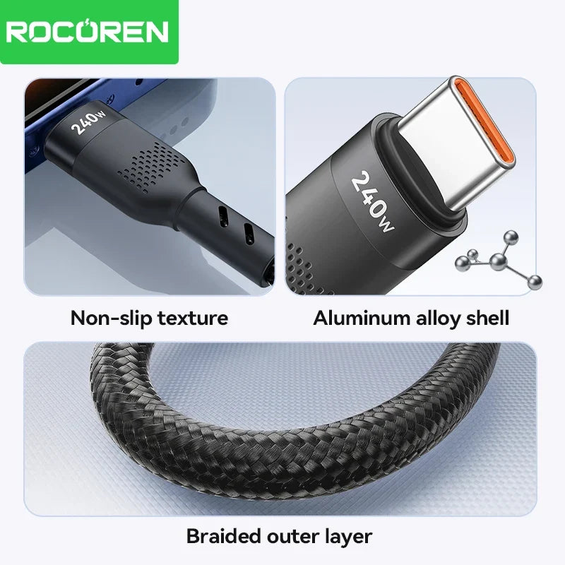Rocoren 240W USB-C Fast Charging Cable – 0.5m, 1m & 2m