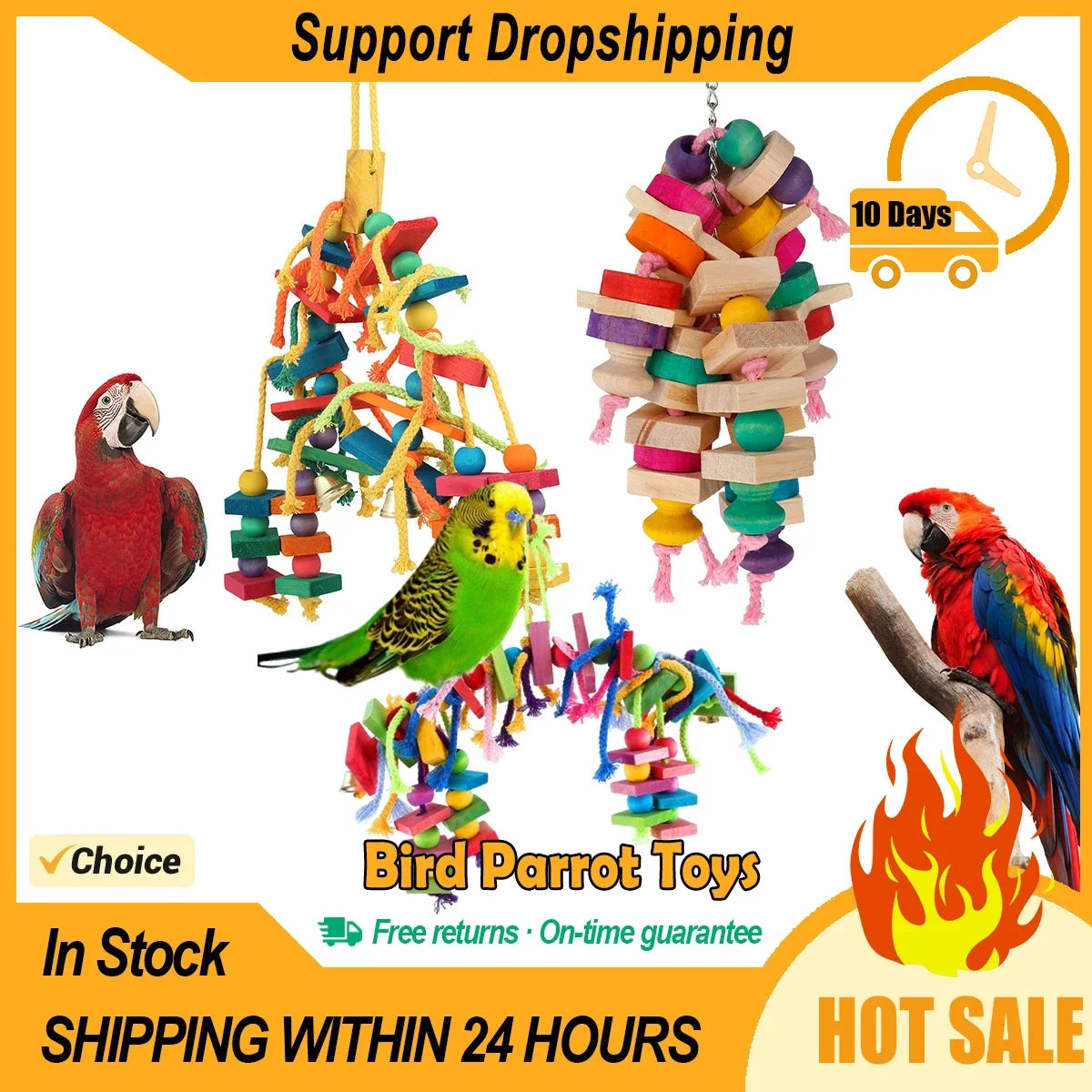 Wooden Rope Parrot Toy – Hanging Ladder & Bird Swing Chew Toy