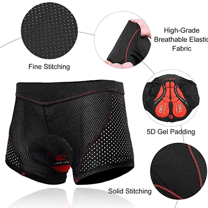 X-TIGER Men's 5D Gel Pad Cycling Underwear Shorts | MTB Road Bike